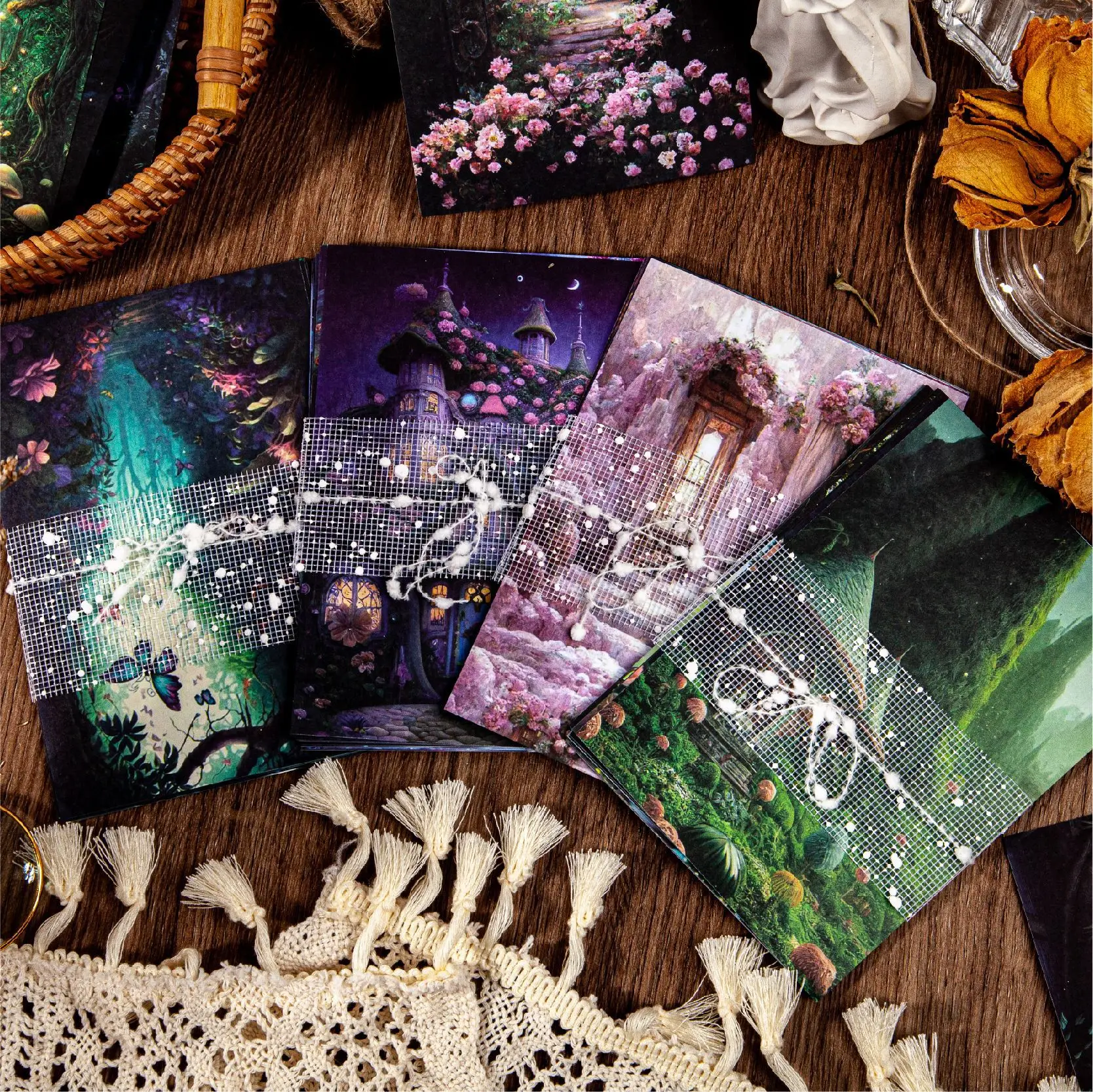 20 pcs Dream forest material paper plant pattern decorative hand ledger material paste the bottom message Junk Journal Supplies