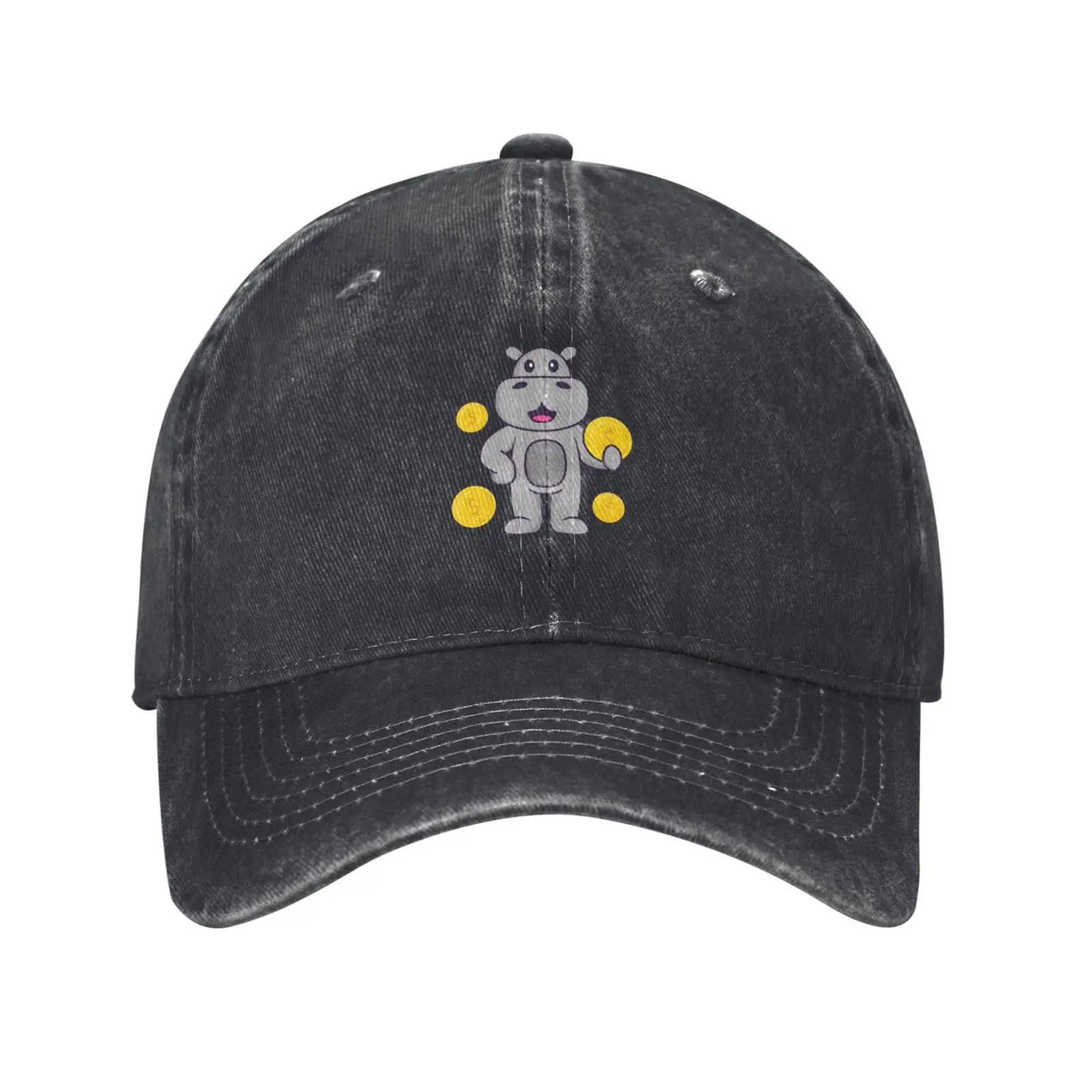 Cute Hippo Holding A Coin Baseball Cap for Men Women Vintage Trucker Hat Golf Hats Dad Caps