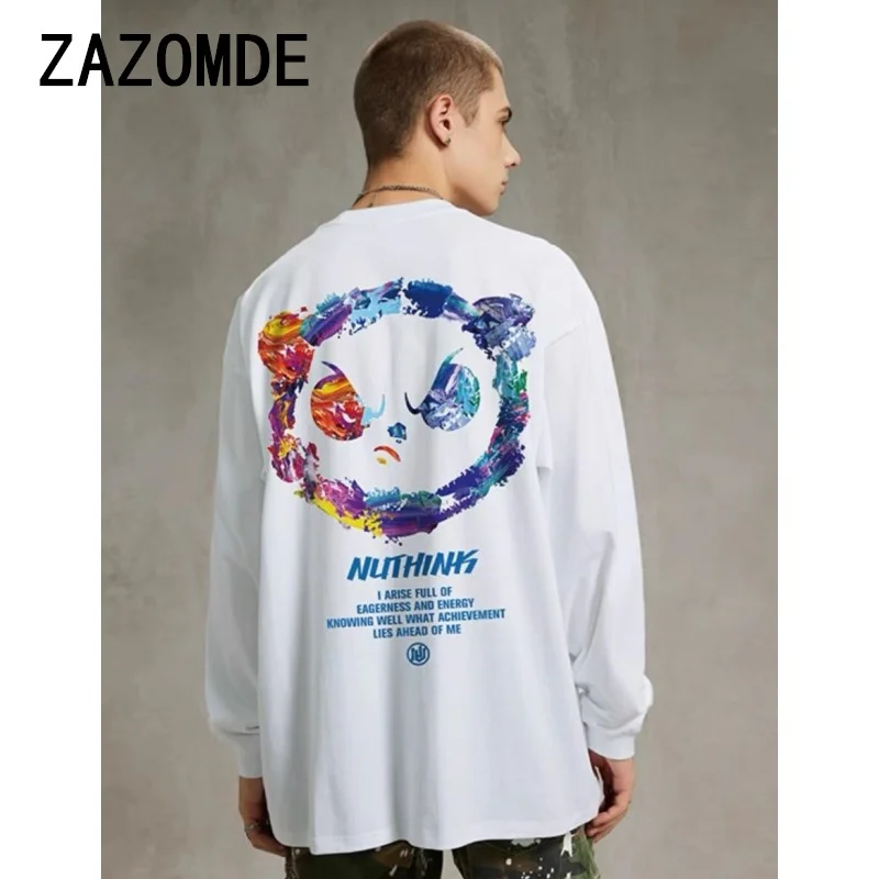 ZAZOMDE Autumn Graffiti Letter Printed T-shirts For Men Graphic Tees Men Funny Tees Breathable Luxury Brand Anime T Shirt