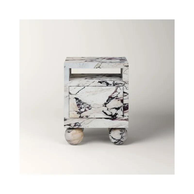 Modern marble home decoration Caracatta viola side table functional design square cube bedside table