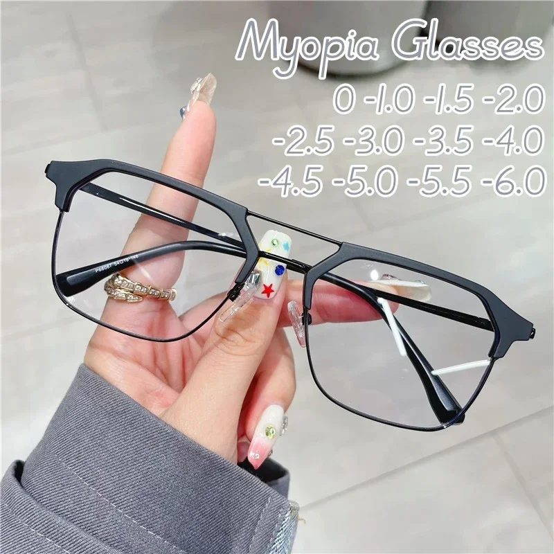 Anti-blue Light Short Sight Glasses Luxury Square Frame Myopia Glasses Office Women Men Radiation Resistant Near Sight Eyewear