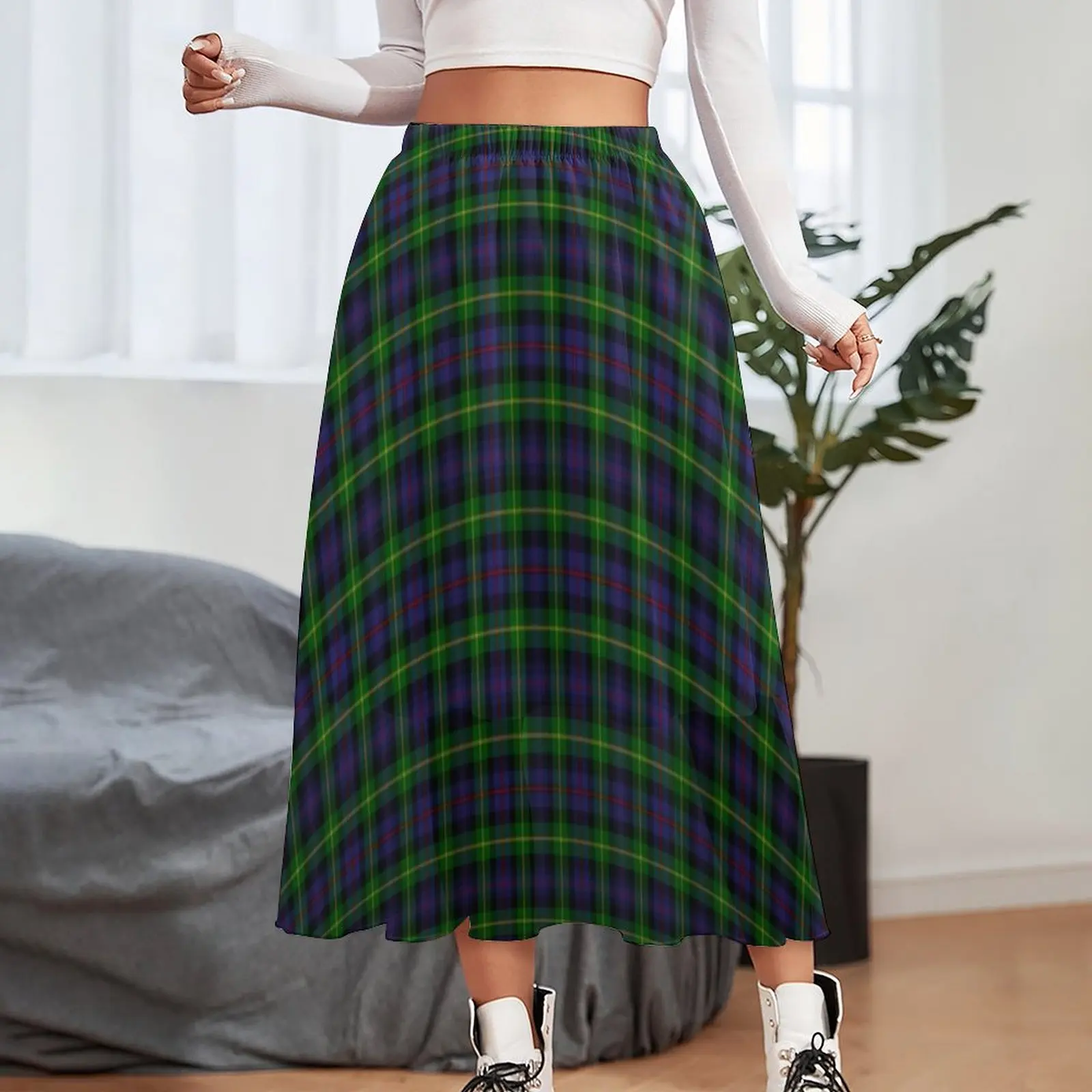 Vintage Plaid Skirt Green And Blue Trendy Long Skirts High Waist Graphic Korean Fashion Casual Skirt 2XL 3XL 4XL