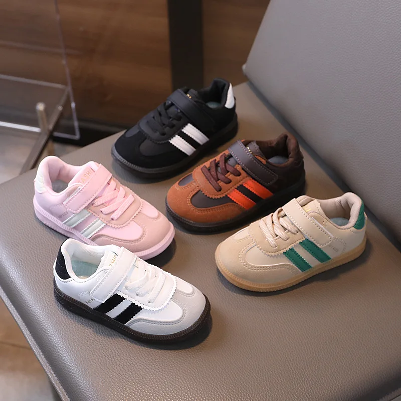 Classic Retro Children's Tennis Shoes Stripe Patchwork Boys Girls School Sneakers Causal Non-slip Daily Wear Kids Sports Shoes