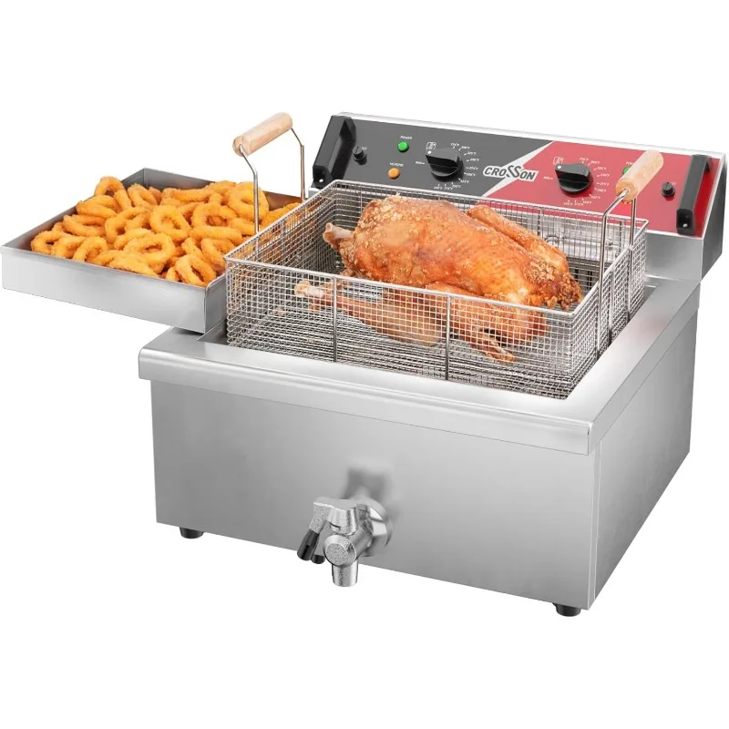 مقلاة تركية سلة ثلاثية كهربائية 24 رطل مع صنبور تصريف الزيت، رف تصريف الزيت، مقلاة عميقة على سطح الكونترتوب التجاري #1