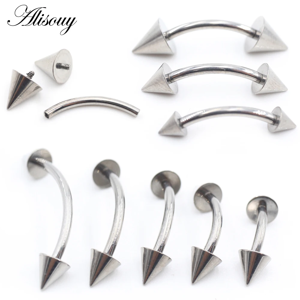 Alisouy 1PC Internally Thread Titanium Cone Eyebrow Curved Nipple Ring Snug Daith Cartilage Helix Earring Piercing Body Jewelry