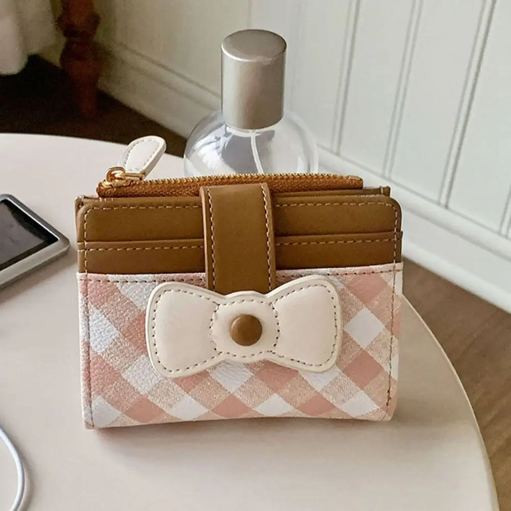 

Короткий клетчатый кошелек с бантом, несколько отделений для карт, женские кошельки Dopamine, сумки для карт, подарки