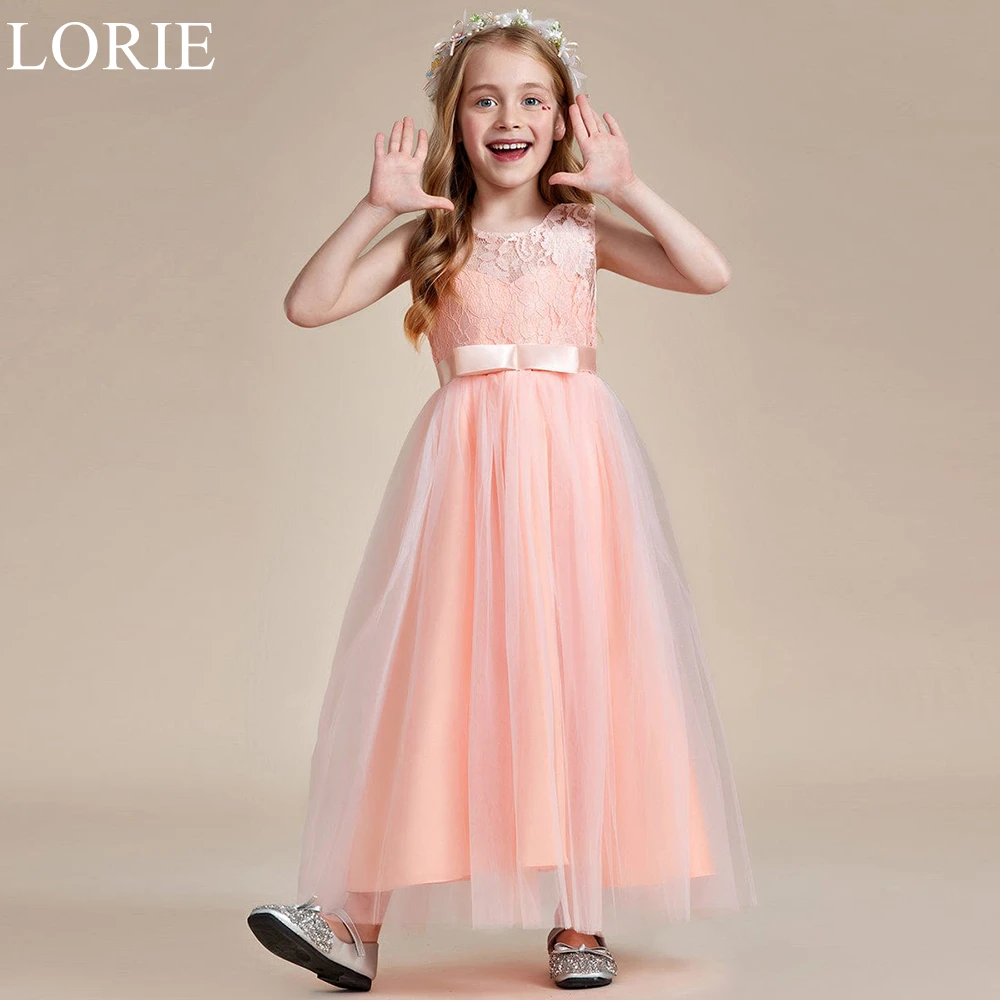 

LORIE Cute Pink Lace Flower Girl Dresses O-Neck Pleated Ankle Length A-Line Wedding Party Dress 2025 Birthday Dress Customized