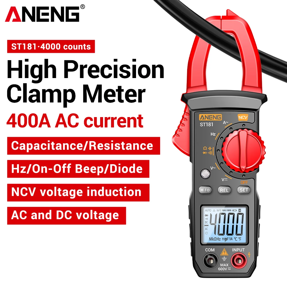 ANENG ST181 Hochpräzises Zangenmessgerät, Multimeter, 4 OOA AC-Strommesser, AC/DC-Spannung, Kapazität, Widerstand, NCV-Induktionswerkzeuge