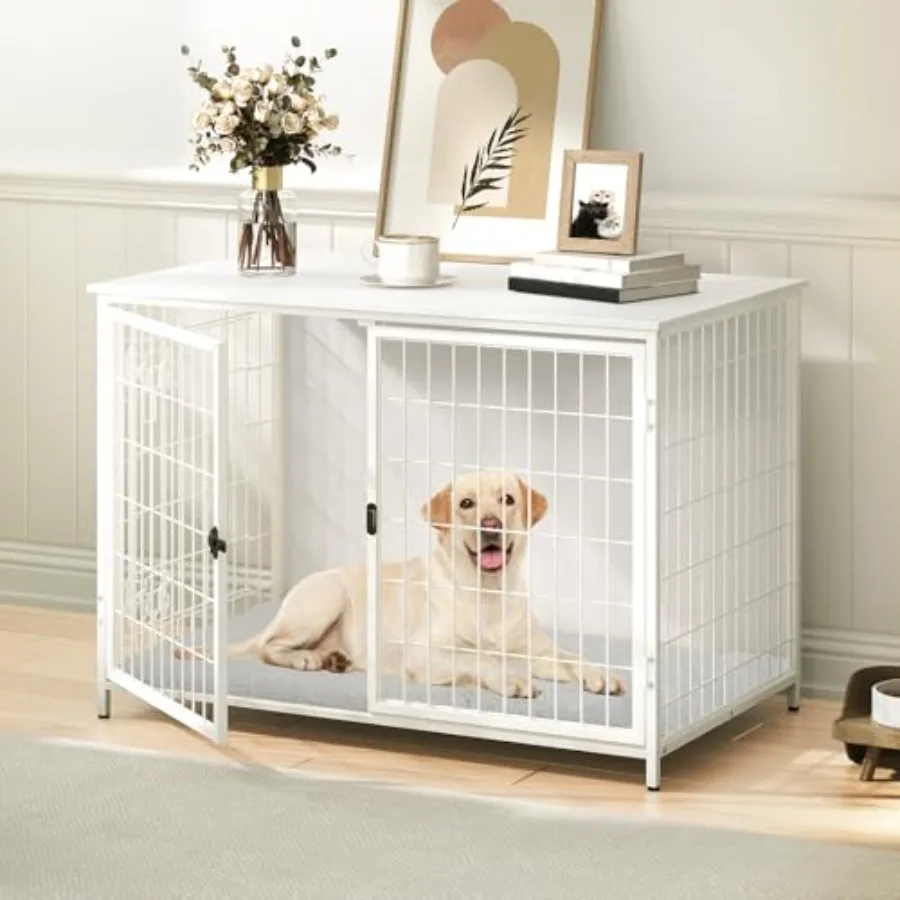 

Dog Crate Furniture with Cushion, Wooden Dog Kennel with Double Doors, Heavy Duty Dog Cage for Small/Medium/Large Dogs, Indoor