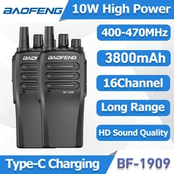 1/2 Uds Baofeng BF-1909 10W Walkie Talkie UHF400-470MHz tipo C carga Radio bidireccional de largo alcance