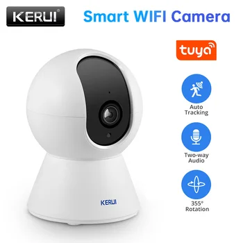 Kerui hd 5mp 3mp 1080p tuya app câmera interna mini tamanho wifi câmera ip de segurança em casa wi fi vigilância visão noturna alarme movimento