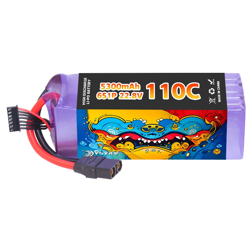 VSVAW 6S 22.8V 5300mAh 110C/220C Lipo Battery HV Mini Four Axis FPV Model Drone High Voltage High Rate Lithium ion Battery