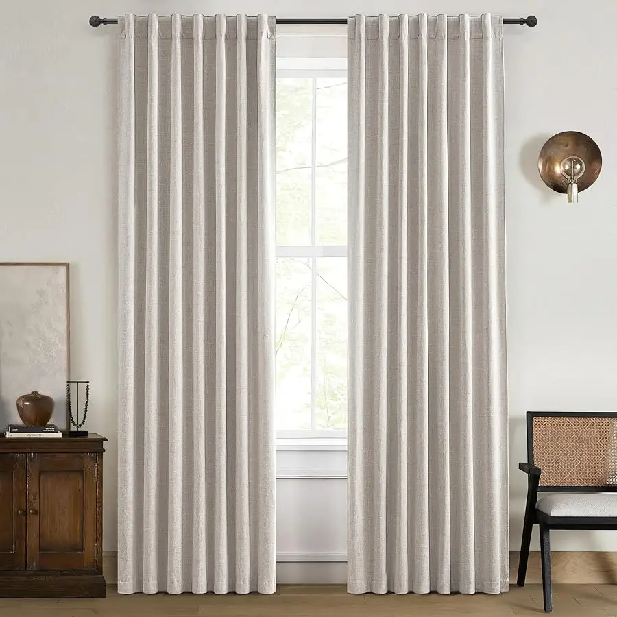 

100% Blackout Curtains 84 Inch Length 2 Panels Set Farmhouse Style for Bedroom Windows/Li ing Room Thermal Insulated Neutral Boh