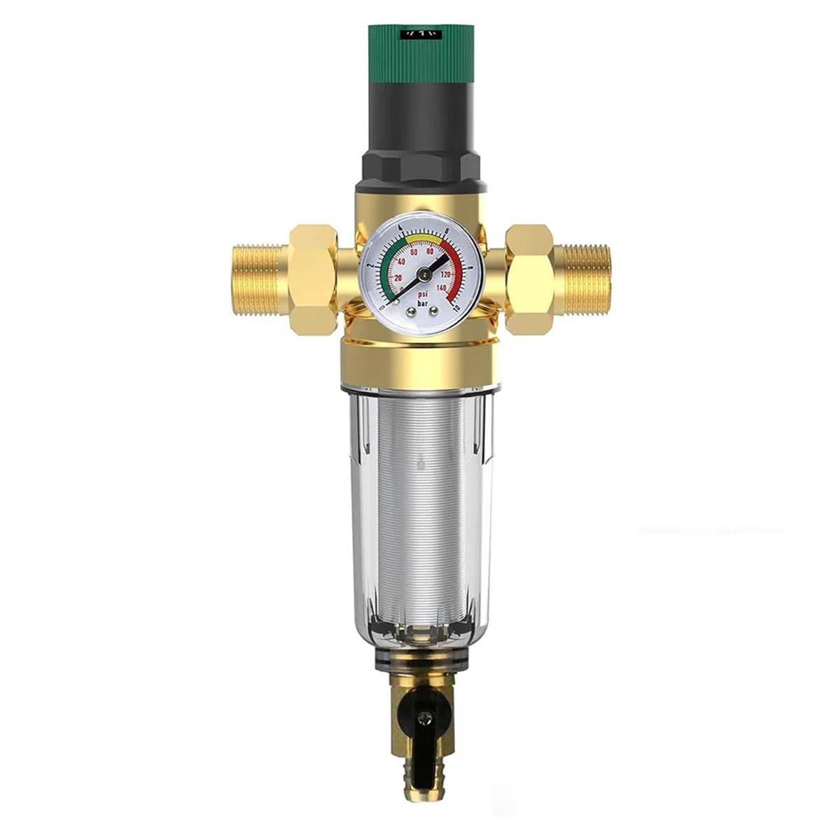 Backwash Filter with Pressure Regulator and Pressure Gauge, 3/4 Inch House Connection, Reusable Pressure