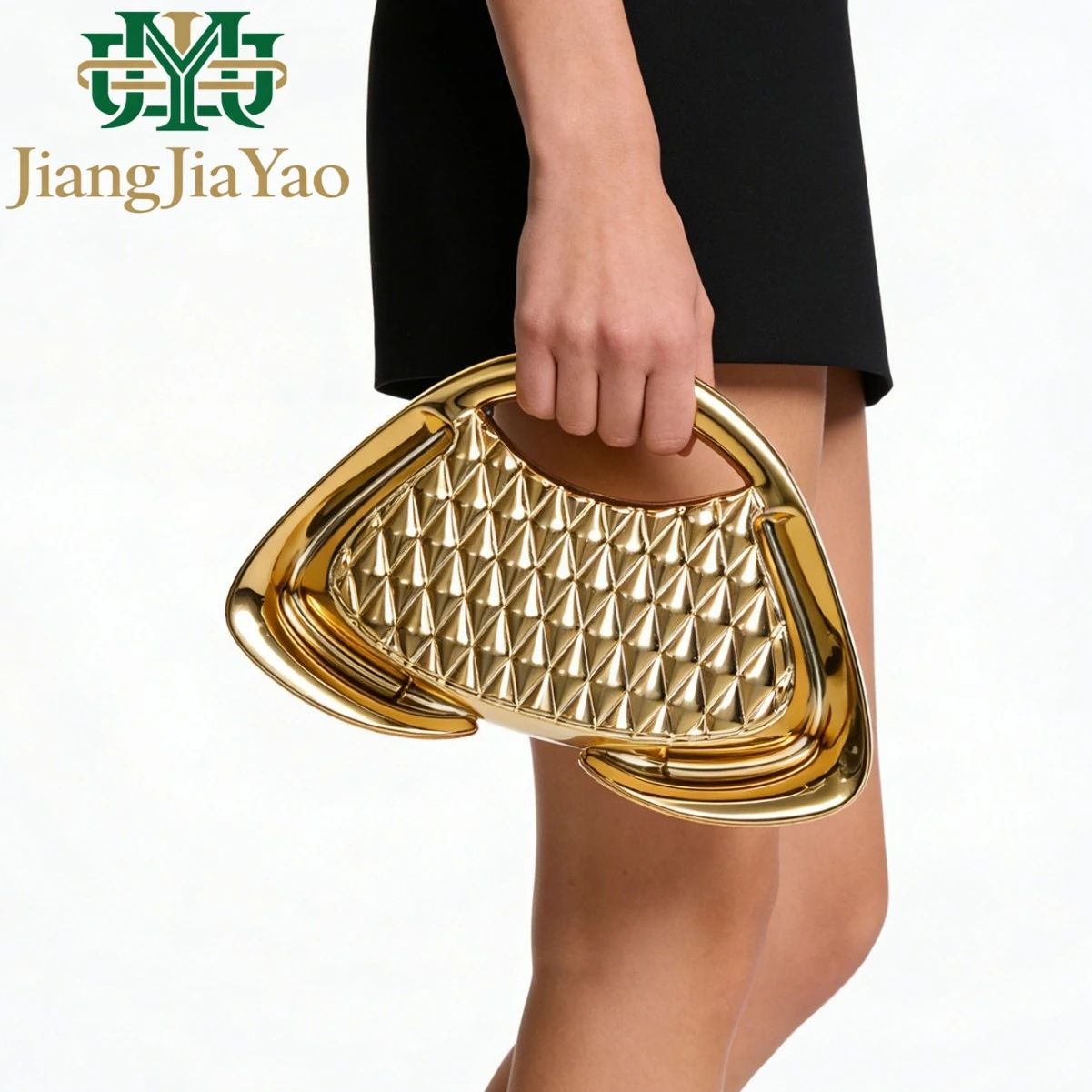 

Fashion Women's Alien Acrylic Handbag Hard Shell Metallic Banquet Bag LadiesRetro Grid Trapezoidal Chain Party Bag 1315