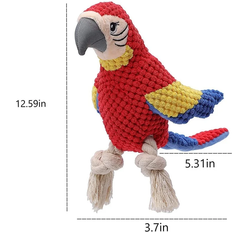 New Chew Toy for Cats and Dogs – Realistic Plush Parrot with Chewable Knots Durable and Squeaky Pet Toy