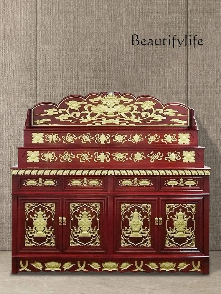 Buddha Shrine Altar Solid Wood Shrine Home God of Wealth Bodhisattva Clothes Closet Three-Layer Worship Table