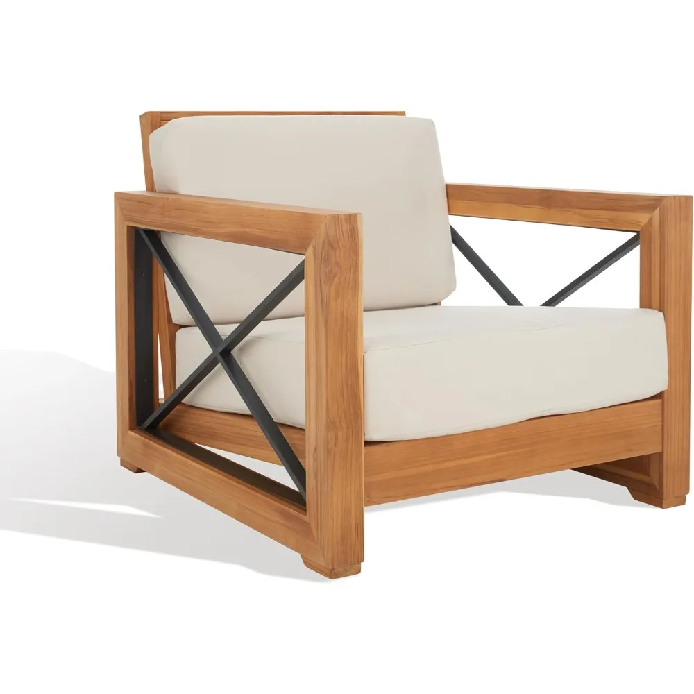 Couture Curacao Brazilian Teak Outdoor Patio Club Chair, Natural/White