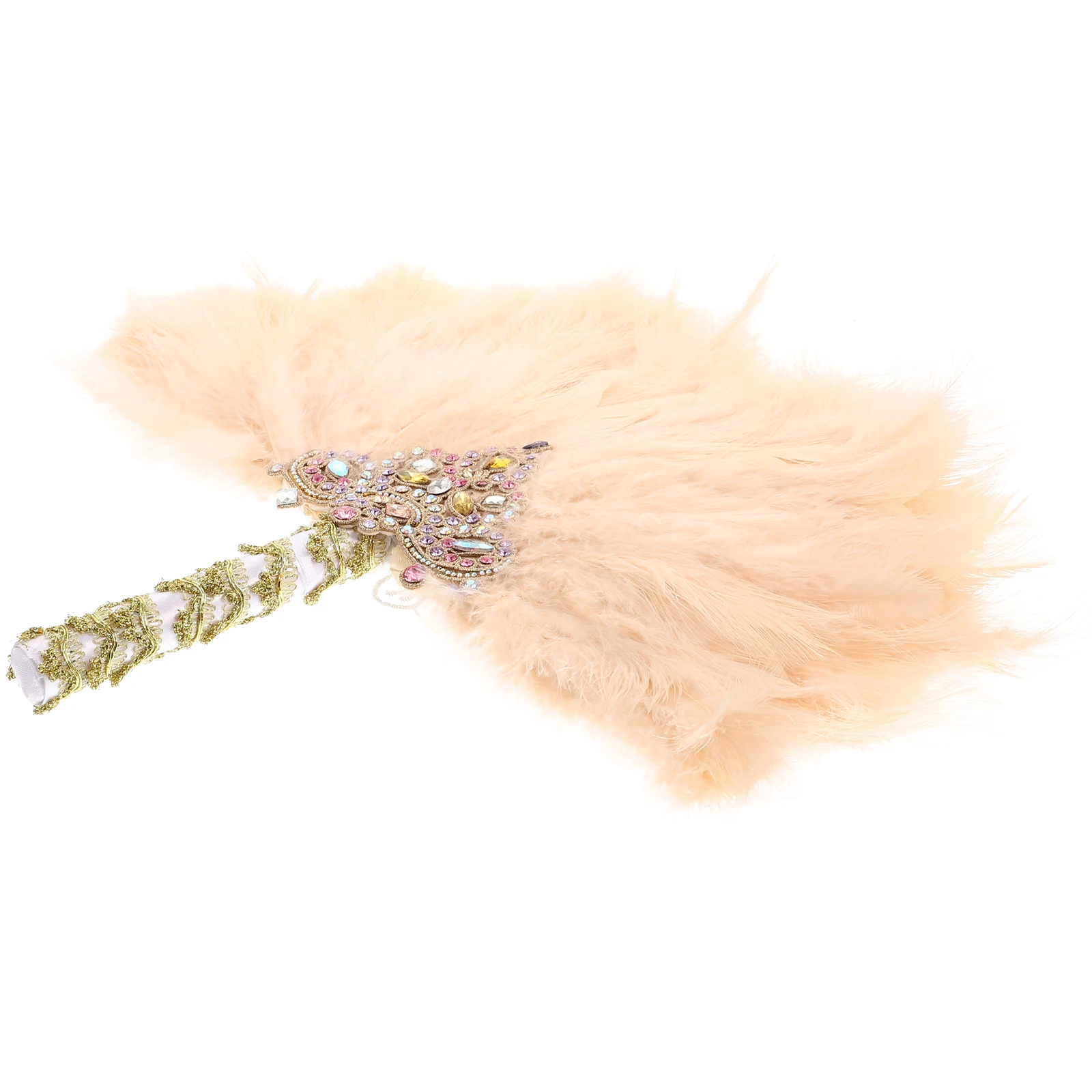 

Rhinestone Plume Wedding Party Bridal Masquerade Fan Stage Photo Decorative Fan Props Handheld Premium Plastic Gifts
