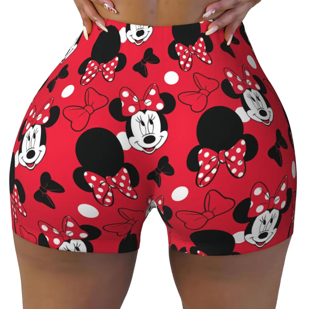 Women's Fitness Yoga Lift Short Red Mickey Minnie Bowtie Honey Peach Hip Shorts Fitness Wear