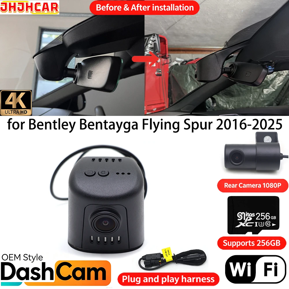 for Bentley Bentayga Flying Spur 2016-2025 Wifi OEM DVR 4K Dash Cam Front Rear Camera Night Vision Video Recorder Loop Recording