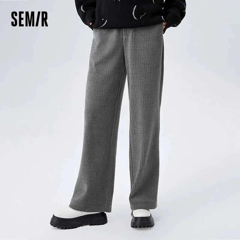 Semir Casual Pants Women Solid Color Chenille Trousers Simple Style Winter Wide Leg Pants