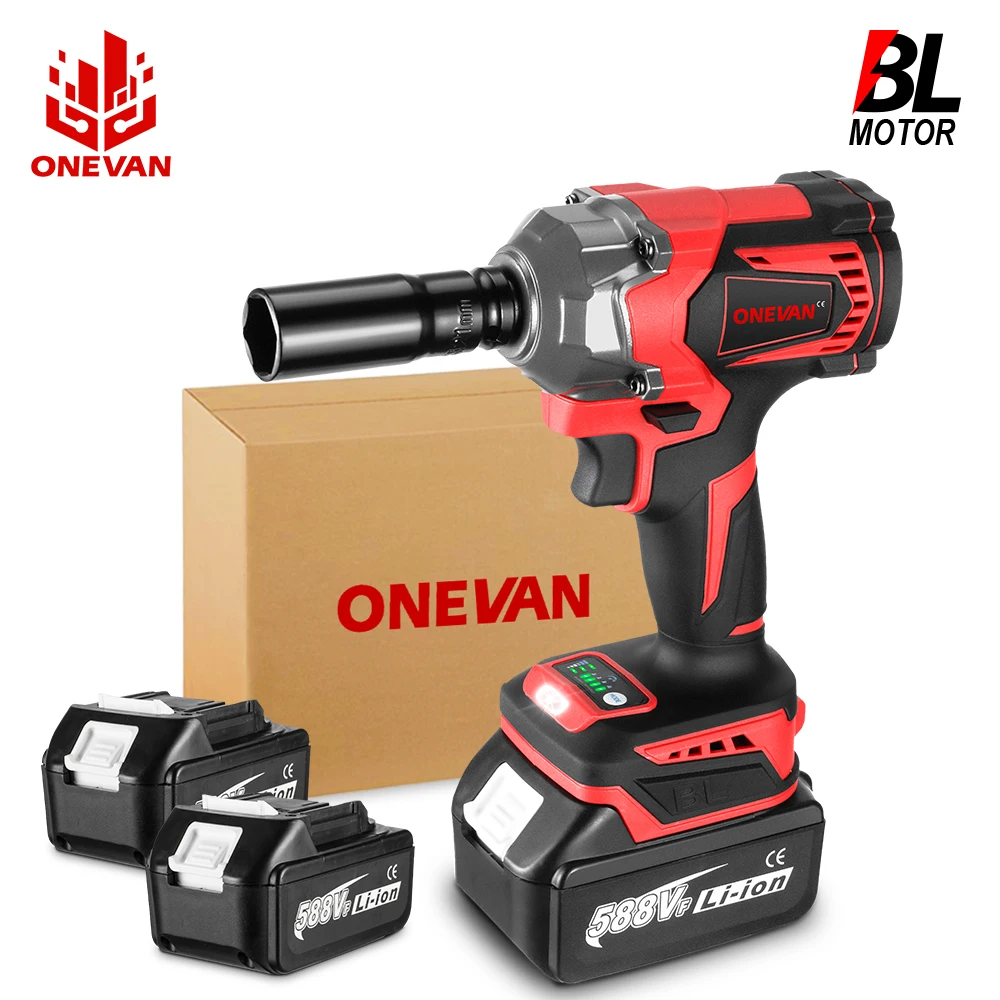 ONEVAN 1200N.M Brushless Electric Impact Wrench 1/2 inch Cordless Wrench Electric Screwdriver Power Tool For Makita 18V Battery