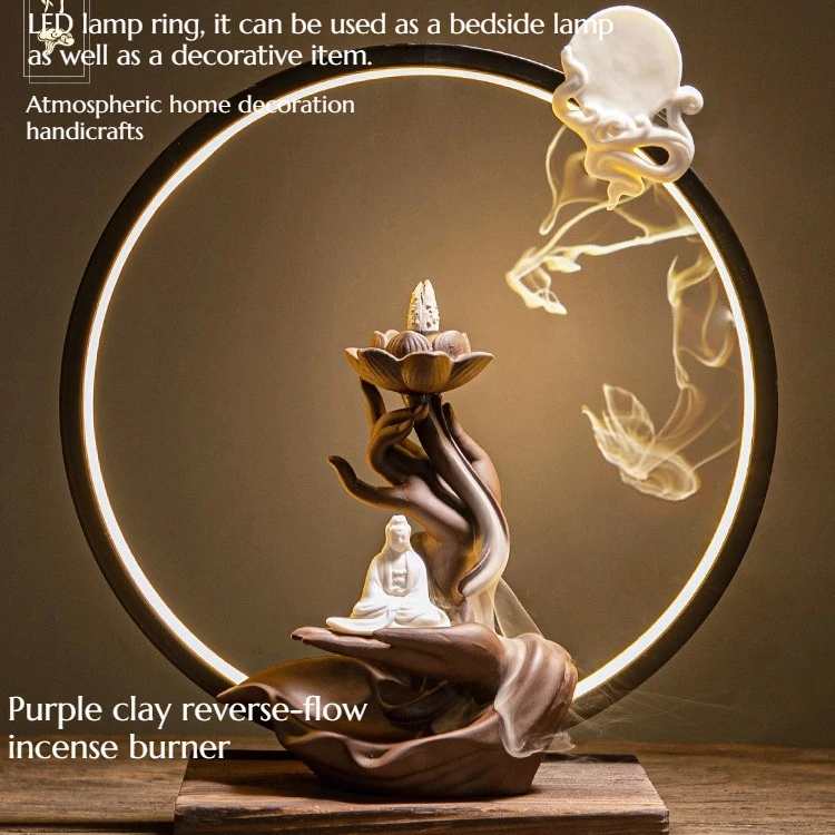 

NEW Lotus Heart Lamp Purple Clay Reverse Flow Scented Burner Ceramic Home Decorative High-Grade Artwork