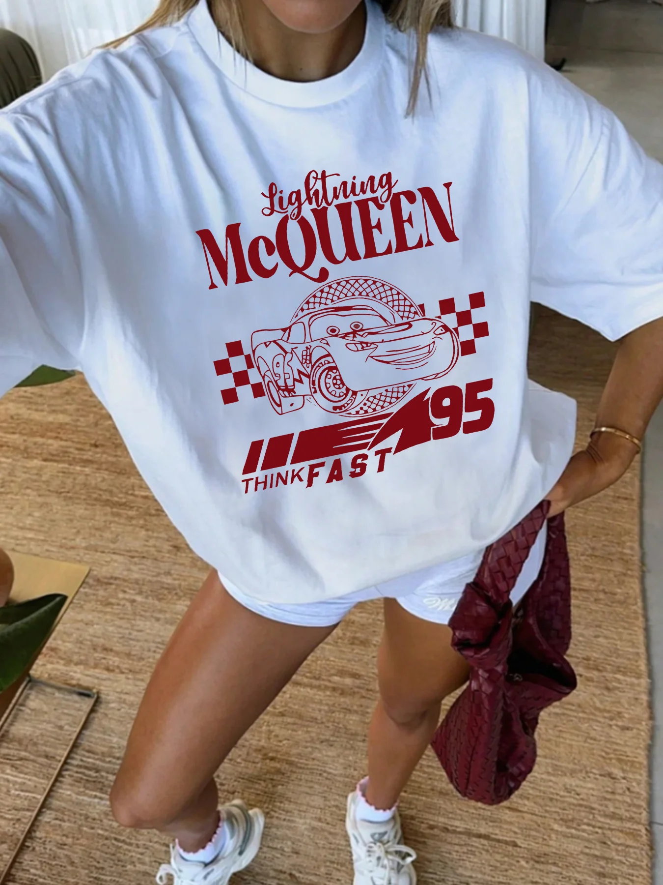 

English letters Plus size women's round neck short sleeve T-shirt with elastic half sleeves and trendy prints