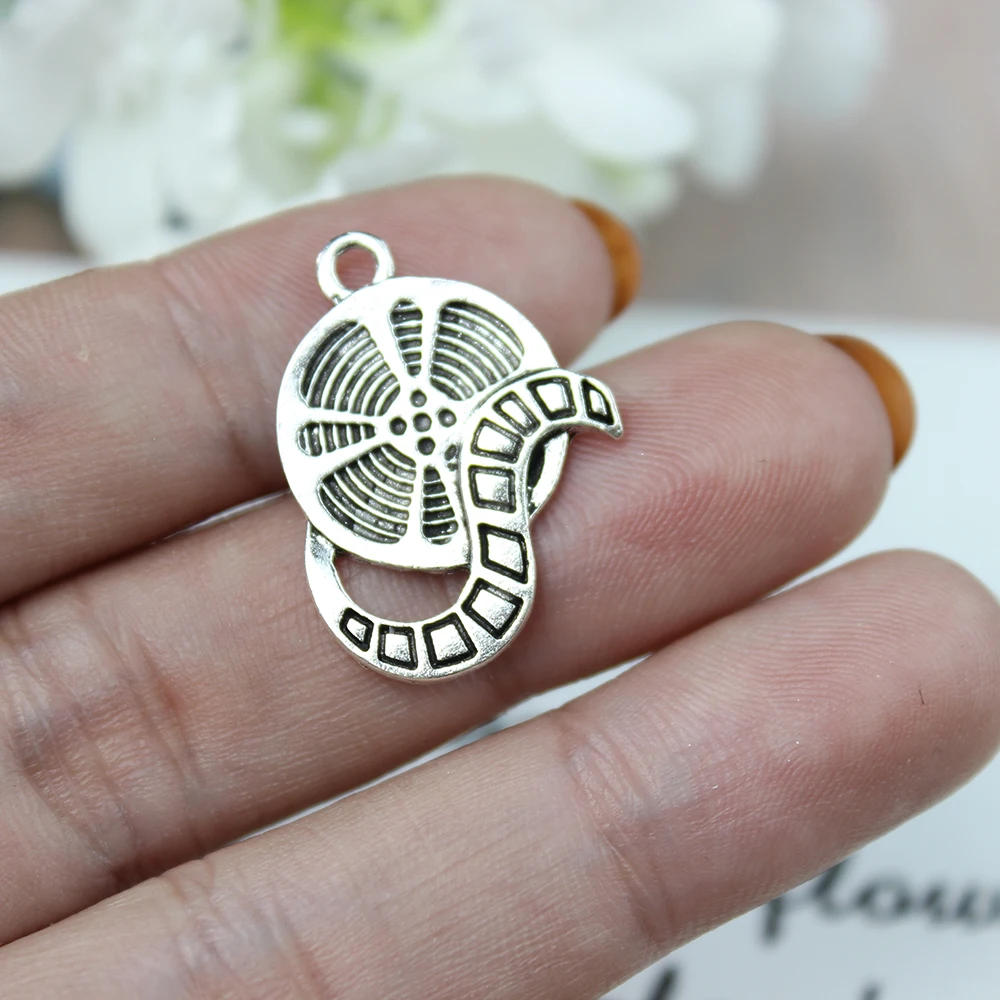 15Pcs/Lot Antique Silver Colour Movie Film Reel Charm Pendant For Earring Diy Jewelry Making Finddings