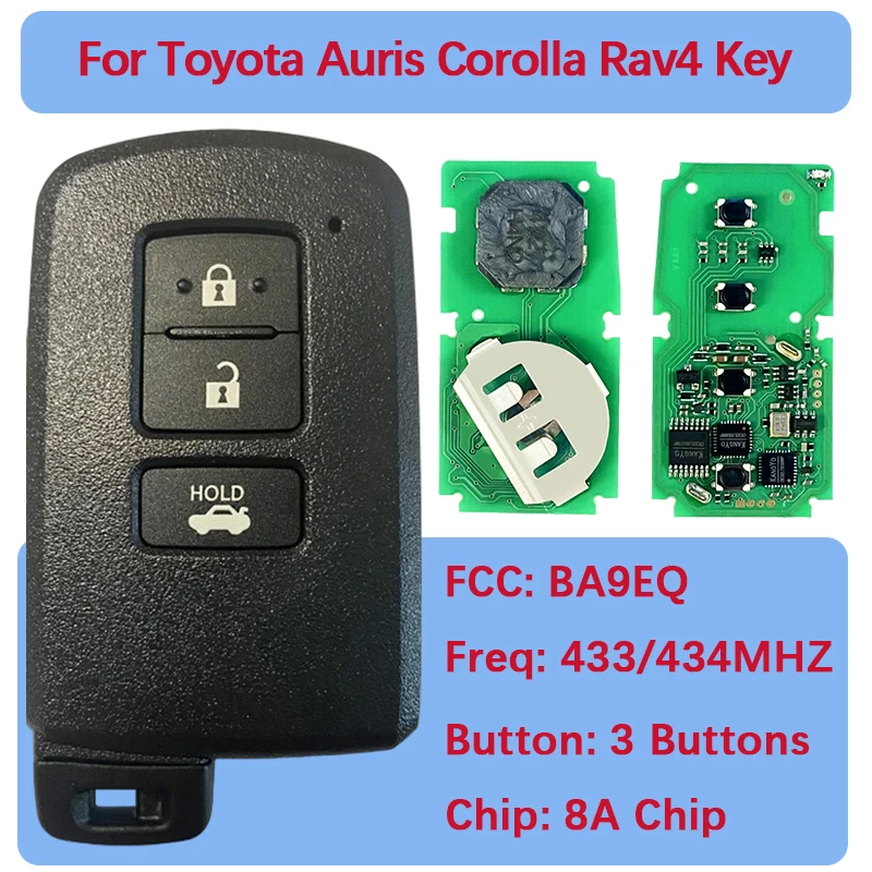 

CN007160 Смарт-ключ, 3 кнопки, чип 8А, 434 МГц, первая страница 88 FCC BA9EQ, деталь No 89904-33501, без ключа для Toyota Auris Rav 4