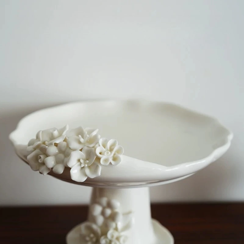 For Hand pinched flower ceramic tall fruit plate, dessert plate, afternoon tea tray