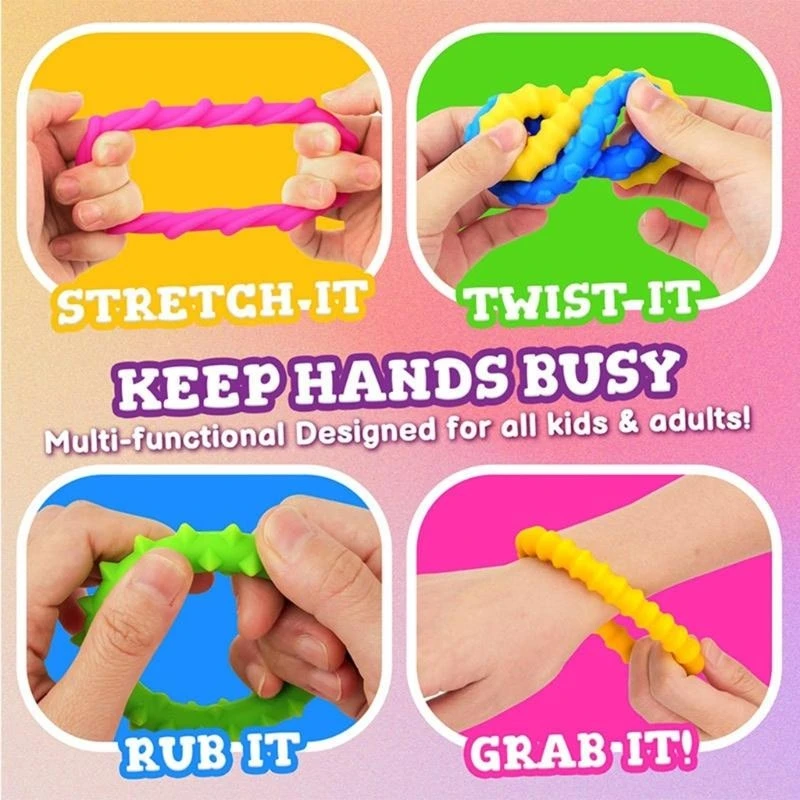 97BC 4PCS Sensory Texture Wristband Toy Teether Bracelets Set for Student and Office Calming and Stress Relief Accessories