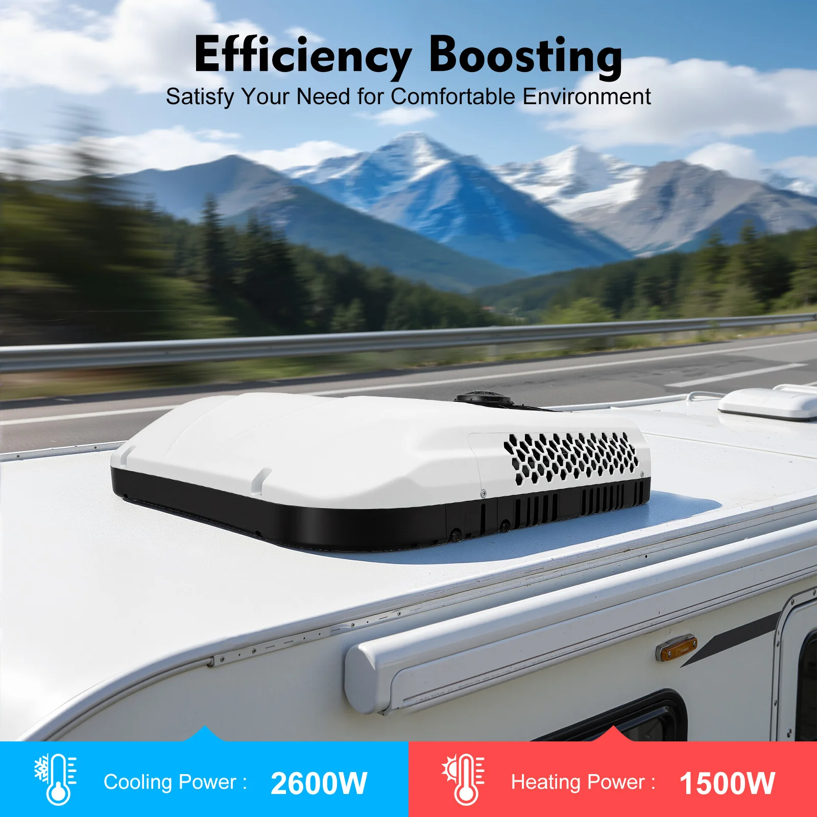 RV Air Conditioner, 12V Air Conditioner for Motorhomes 60.8~78.8°F RV Heating and Cooling Air Conditioner 25.59*25.59*5.91in