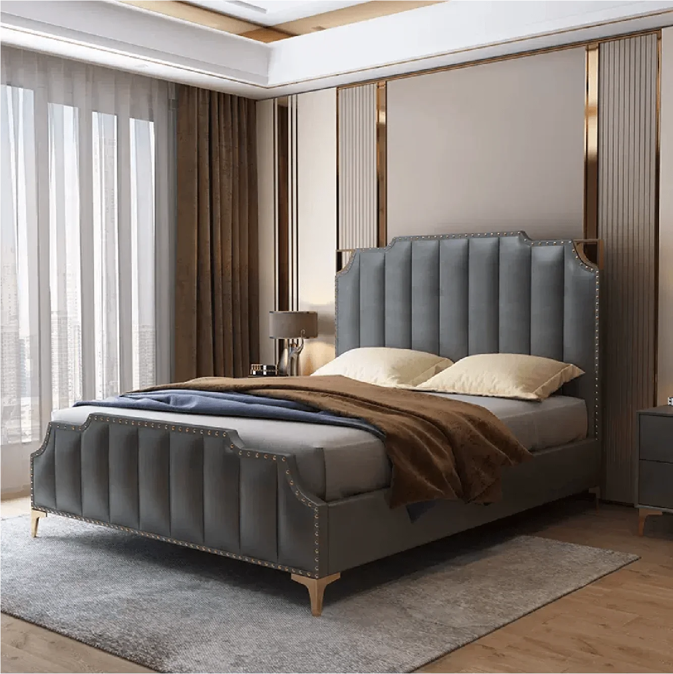 

ABCHigh-End Customized King Bed with Luxury Soft Leather Cushion & Solid Wood Frame Comfortable Asian Design for Hotels