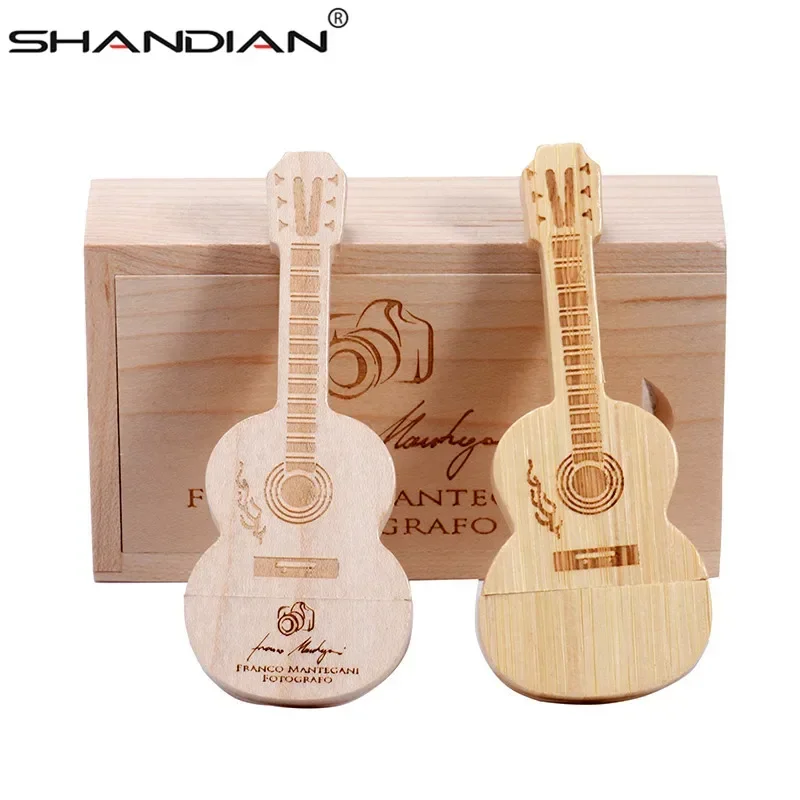 

SHANDIAN USB Flash Drive Wooden Guitar Pen Drive Flash Drive 2.0 32gb Pendrive 64gb 16gb 4gb Memory Stick U Disk 1PCS free logo