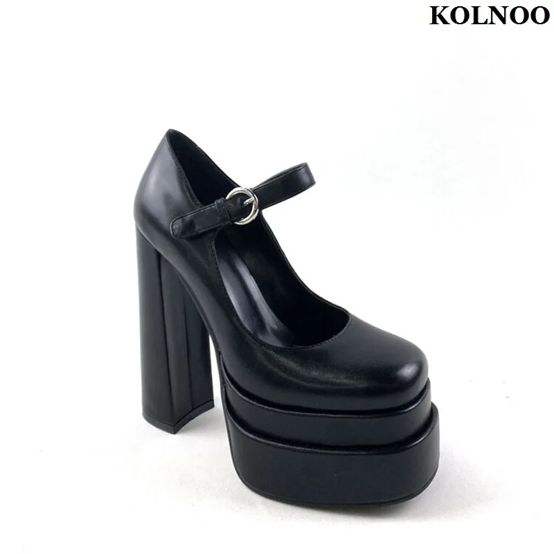 Kolnoo Handmade New Classic Style Women Chunky Heels Pumps Buckle Mary Janes Dress Court Shoes Evening Fashion Hot Sale Shoes