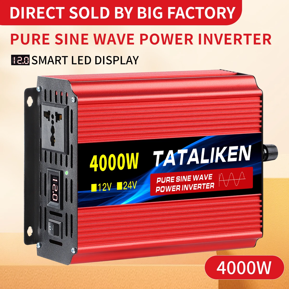 3000W-10000W Pure Sine Wave Inverter DC 12V/24V to AC 220V 50hz Power Inverter Charger Converter Adapter Universal Socket