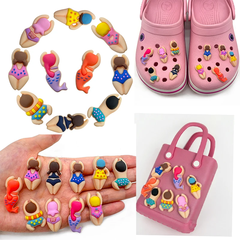5-10PCS Kawaii Cartoon Swimwear Girl PVC Charms Cute Beach & Mermaid Themed for DIY Craft Supplies Scrapbook & Phone Case Decor