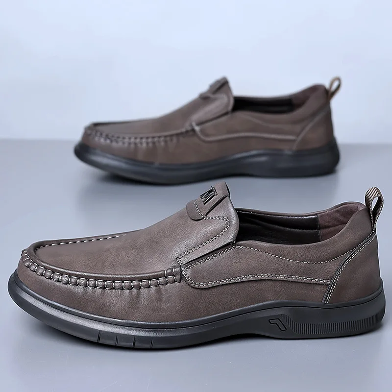 2024 Men's Split Leather shoes 38-44 Soft Anti-slip Rubber Loafers Man Casual Leather Shoes