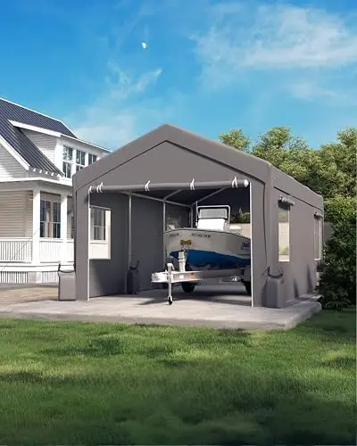 20x10x11 Ft Heavy-Duty Portable Garage with Canopy Top, Front and Back Doors, Roll-Up Windows, Carport Reinforced