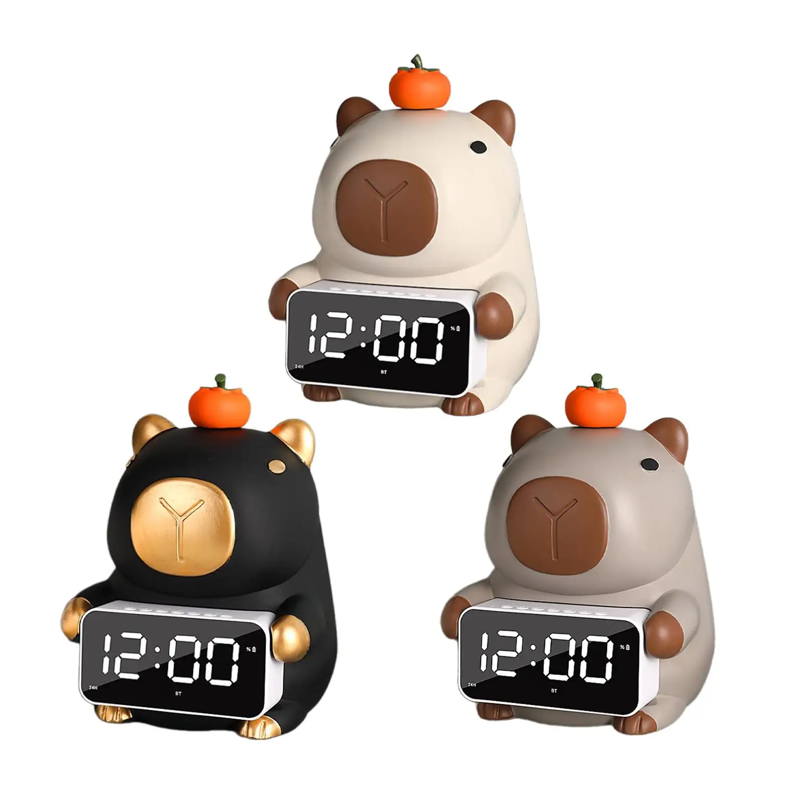 

Digital Alarm Clock with Speaker Organizer Figure Capybara Statue Tissue Box Cover Holder for Table Desk Dresser Office Bedroom
