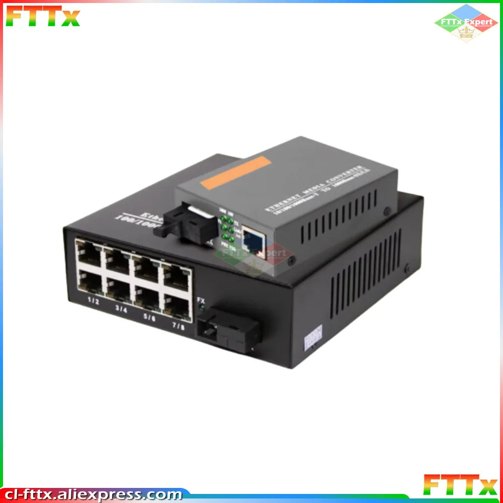 

1 Pair Gigabit Fiber Transceiver SC interface and 8 ports RJ45 Singlemode, 10 m, 100 m, 1000m Media Converter