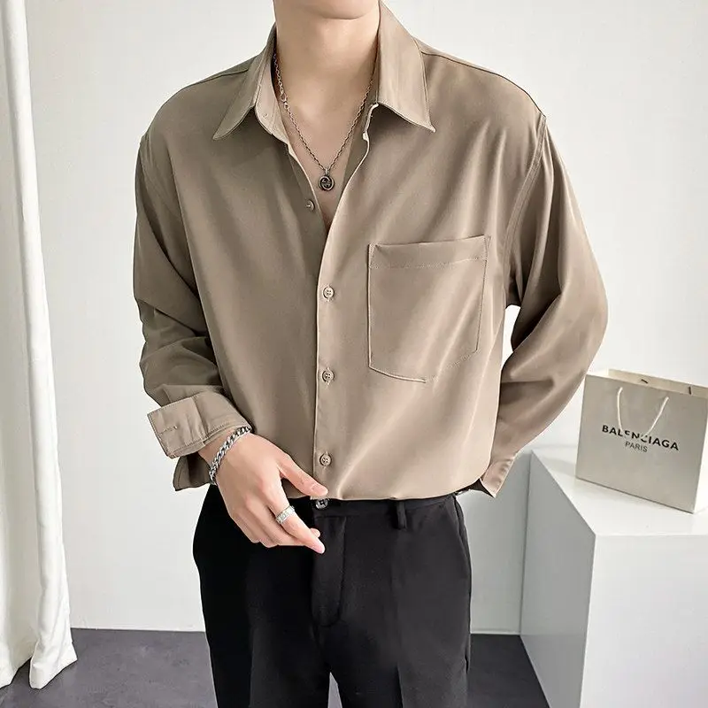 

Мужская длинная повседневная рубашка свободного кроя, тонкая, летняя, однотонная, струящаяся, модная и стильная для повседневной носки