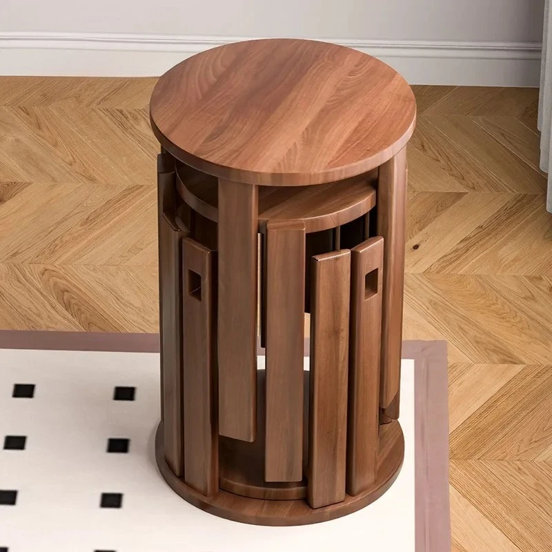 

For Tabouret empilé, chaise salle manger moderne, tabouret empilé bois, tabouret rond en bois massif, rangement domestique