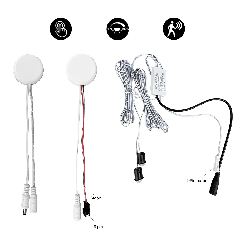 

DC 12V-24V Penetrable 25mm Wood Panel Smart Touch Sensor Switch Dimmable Touch Dimmer Switch DC Plug PIR Motion Sensor Switch