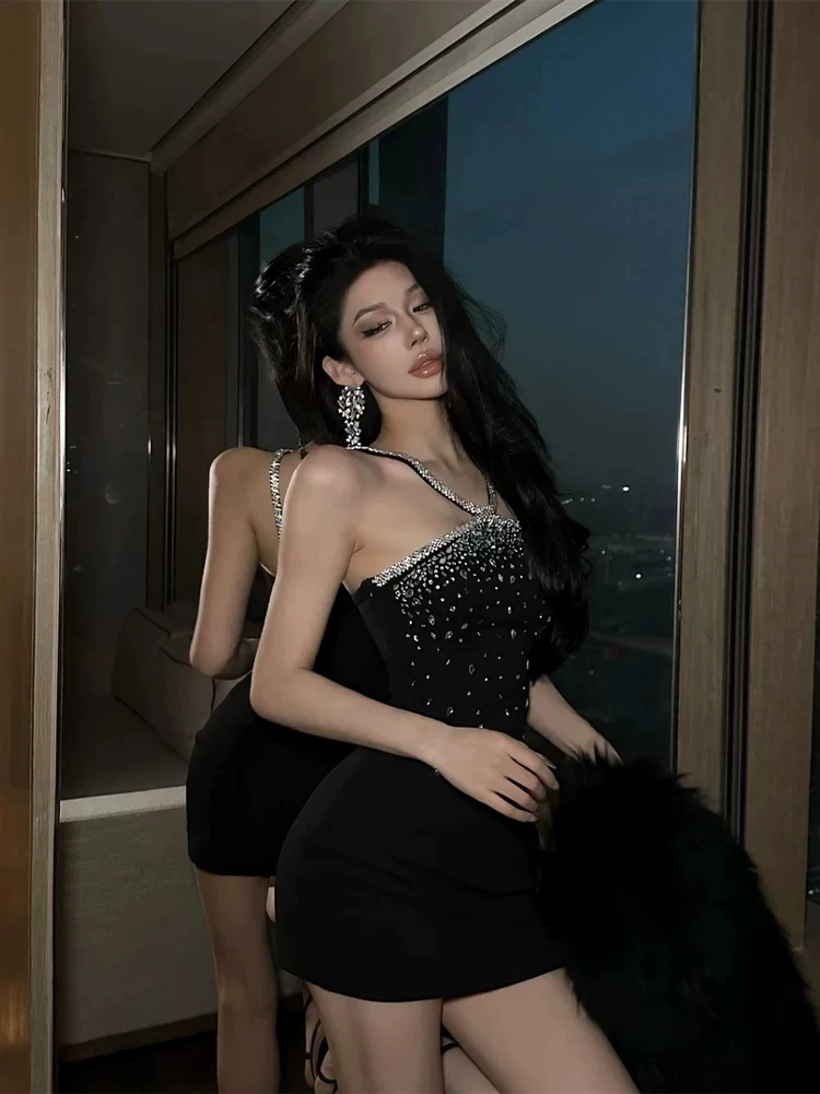 

XZY Sexy plus Size Women's Dr Heavy Embellied Ne Hanging Gown with Sparkling Diamo Bodycon ort Skirt for Par