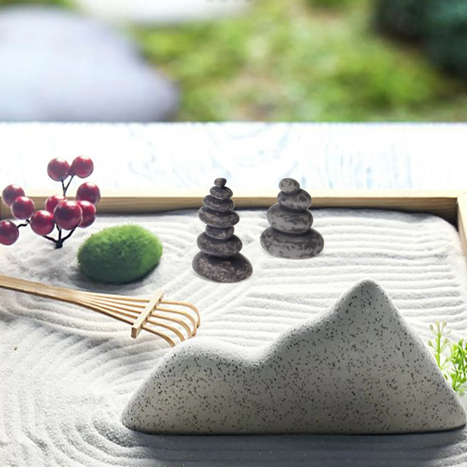 20Pcs Vintage Resin Miniature Japanese Garden Rocks Zen Stacking Stones 4Layer 7Layer Rockery for Outdoor Indoor Zen Garden
