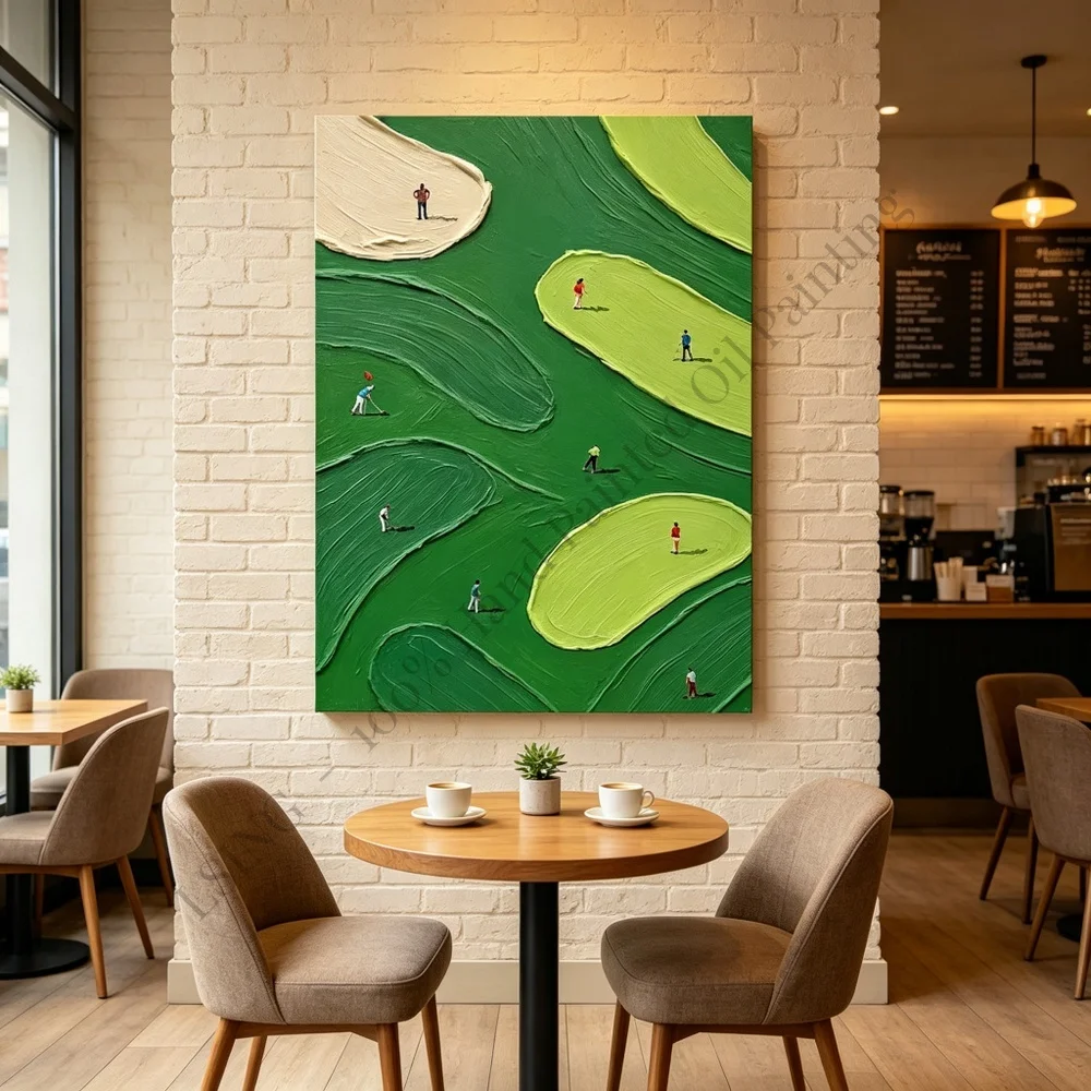 100% Hand Painted Oil Painting Canvas Wall Art Golf Course Sport Green Luxury Modern Textured Home Decor Living Room Art