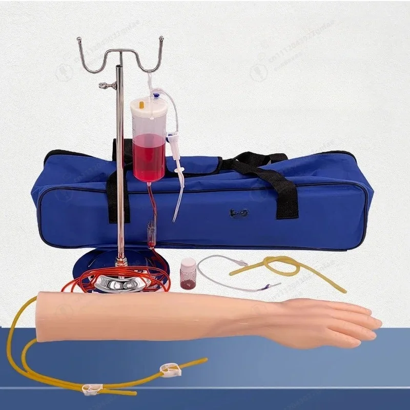 IV Practice Arm Kit for Venipuncture Practice Phlebotomy Arm with Infusion Stand Practice PVC Latex Arm with a Storage Handbag